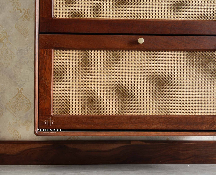 Boston Wooden Wall Hung Shoe Rack Cabinet Flip-Down Doors Brown Finish