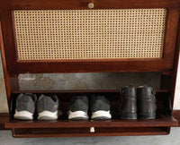 Boston Wooden Wall Hung Shoe Rack Cabinet Flip-Down Doors Brown Finish