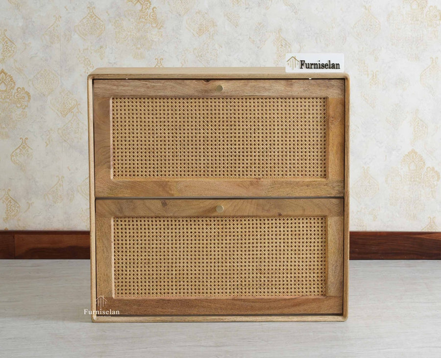 Boston Wooden Wall Hung Shoe Rack Cabinet Flip-Down Doors Natural Finish