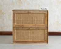 Boston Wooden Wall Hung Shoe Rack Cabinet Flip-Down Doors Natural Finish