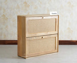Boston Wooden Wall Hung Shoe Rack Cabinet Flip-Down Doors Natural Finish