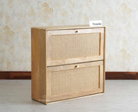 Boston Wooden Wall Hung Shoe Rack Cabinet Flip-Down Doors Natural Finish