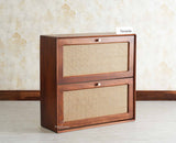 Boston Wooden Wall Hung Shoe Rack Cabinet Flip-Down Doors Brown Finish