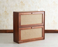 Boston Wooden Wall Hung Shoe Rack Cabinet Flip-Down Doors Brown Finish