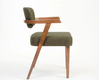 Boucle Medio Dining Chair with ParaWood – Solid Wood Modern Dining Chair for Home & Restaurant Olive Green