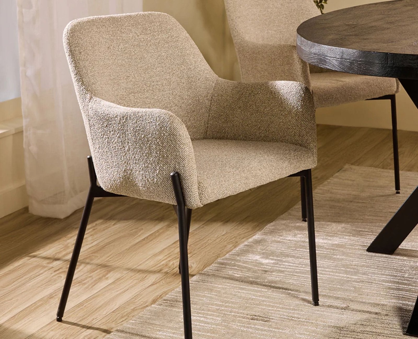 Bravura Rise Dining Chair – Modern Upholstered Dining Chair for Home & Café Textured Beige