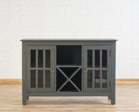 Brazil Wooden Two Glass Door Bar Cabinet Furniselan Slate-Grey
