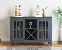 Brazil Wooden Two Glass Door Bar Cabinet Furniselan Slate-Grey