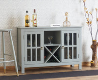 Brazil Wooden Two Glass Door Bar Cabinet Furniselan Cool-Grey