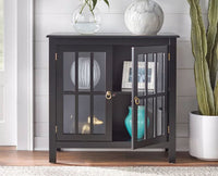 Brazil Wooden Two Glass Door Cabinet Furniselan Slate-Grey