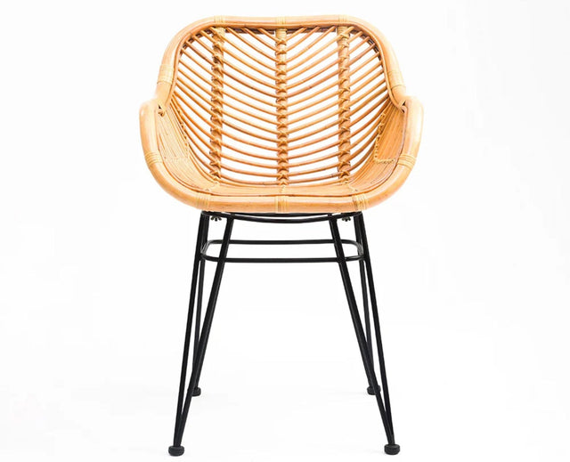 Breeze Rattan Accent Chair – Modern Upholstered Dining Chair for Home & Café Honey Tan , Black