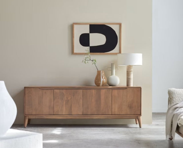 Bressels Solid Wood Four Door Cabinet Storage Furniselan-Natural-Oak-Finish