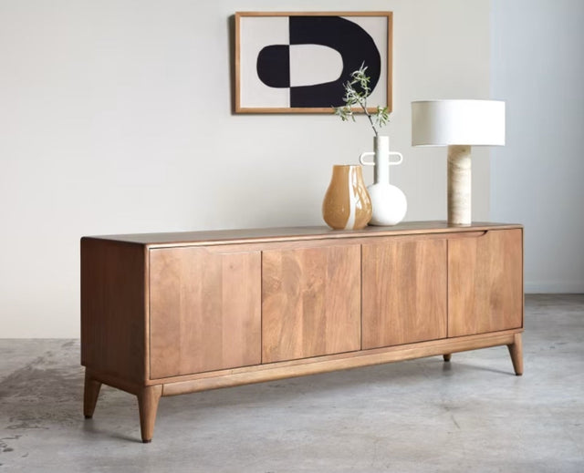 Bressels Solid Wood Four Door Cabinet Storage Furniselan-Natural-Oak-Finish