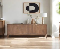 Bressels Solid Wood Four Door Cabinet Storage Furniselan-Natural-Oak-Finish