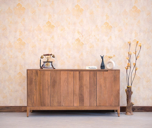 Bressels Solid Wood Four Door Storage Sideboard Cabinet - Chest of Drawer - Furniselan - Natural-Oak-Finish