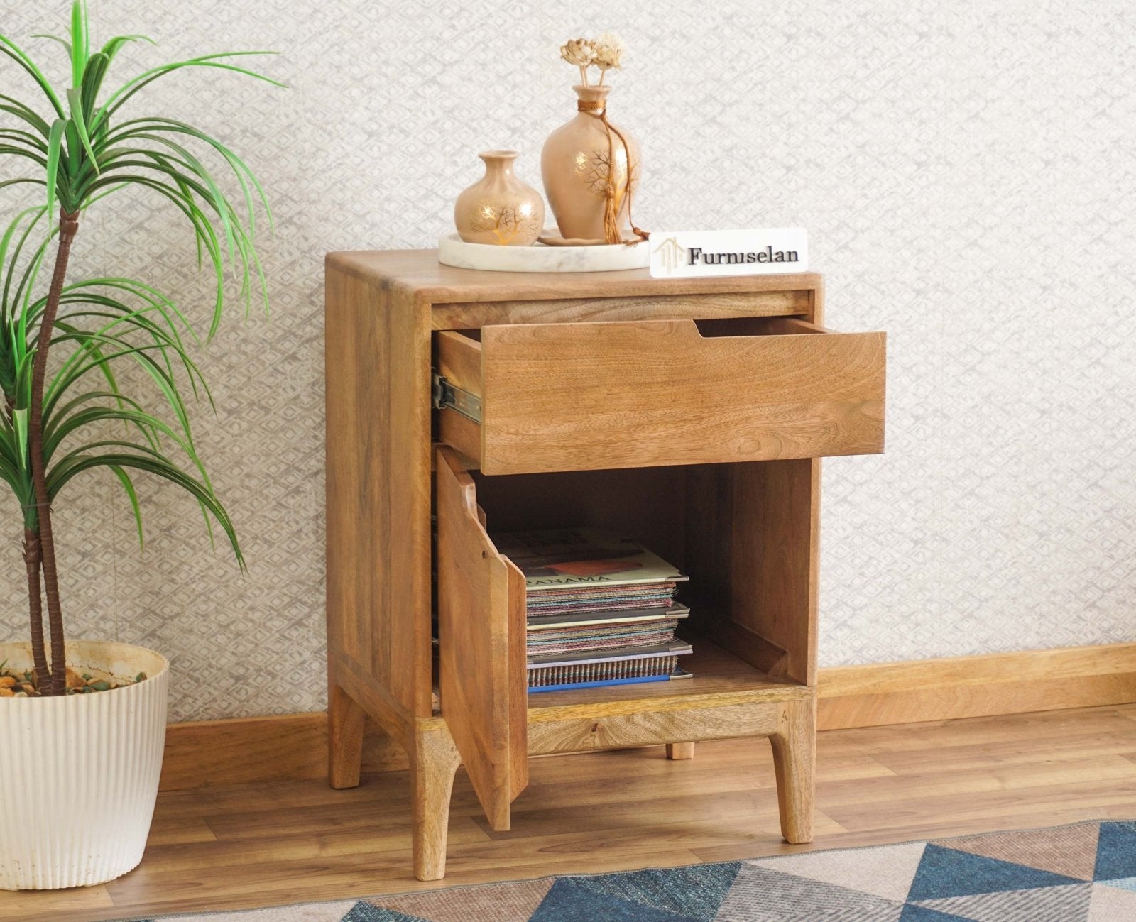Bressels Solid Wood Side Table Furniselan - Natural-Oak-Finish
