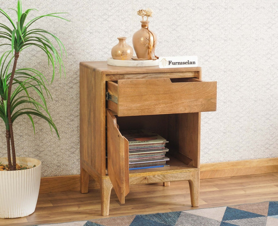 Bressels Solid Wood Side Table Furniselan - Natural-Oak-Finish