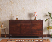 Bressels Solid Wood Three Door and Drawer Storage Cabinet Sideboard Furniselan - Grey-Finish