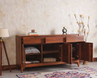 Bressels Solid Wood Three Door and Drawer Storage Cabinet Sideboard Furniselan - Brown-Finish