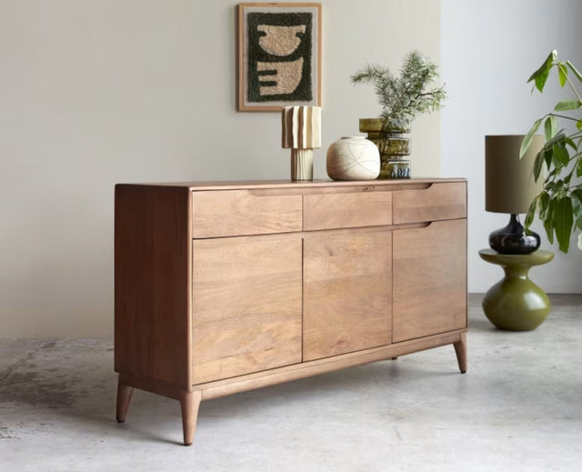 Bressels Solid Wood Three Door and Drawer Storage Cabinet Sideboard Furniselan - Natural-Oak-Finish
