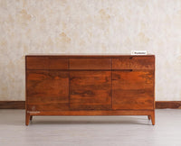 Bressels Solid Wood Three Door and Drawer Storage Cabinet Sideboard Furniselan - Brown-Finish