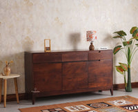 Bressels Solid Wood Three Door and Drawer Storage Cabinet Sideboard Furniselan - Grey-Finish