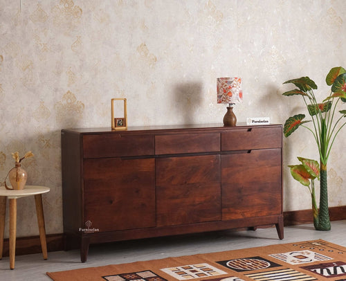 Bressels Solid Wood Three Door and Drawer Storage Cabinet Sideboard Furniselan - Grey-Finish