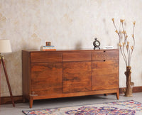 Bressels Solid Wood Three Door and Drawer Storage Cabinet Sideboard Furniselan - Brown-Finish