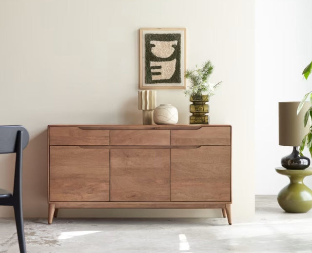 Bressels Solid Wood Three Door and Drawer Storage Cabinet Sideboard Furniselan - Natural-Oak-Finish