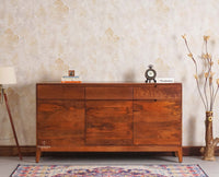 Bressels Solid Wood Three Door and Drawer Storage Cabinet Sideboard Furniselan - Brown-Finish