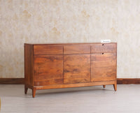 Bressels Solid Wood Three Door and Drawer Storage Cabinet Sideboard Furniselan - Brown-Finish
