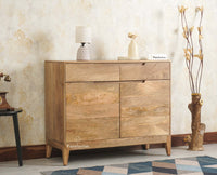 Bressels Solid Wood Two door and Drawer storage cabinet Furniselan Natural Finish