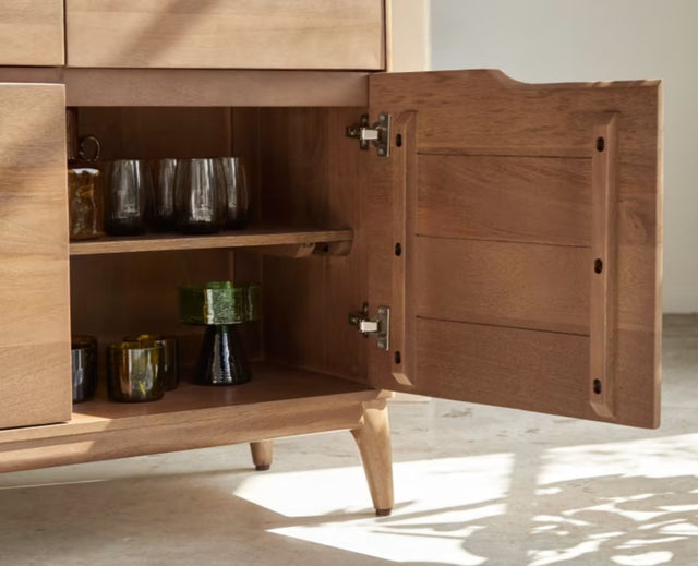 Bressels Solid Wood Two door and Drawer storage cabinet Furniselan-Natural-Oak-Finish