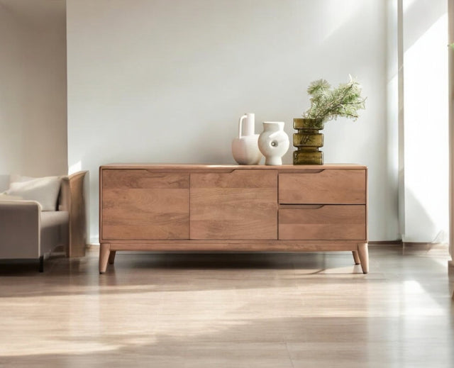 Bressels Solid Wood Two Door Two Drawer Cabinet Furniselan-Natural-Oak-Finish