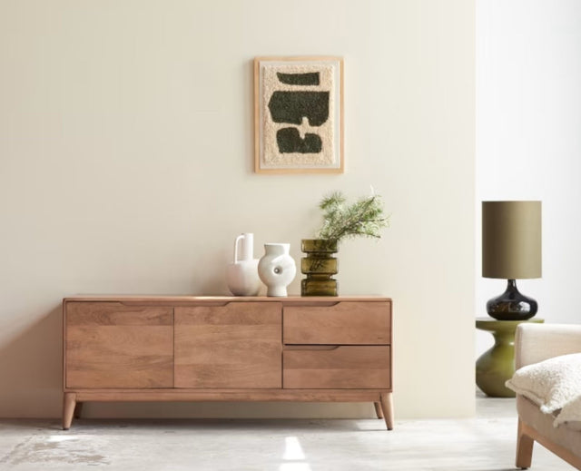 Bressels Solid Wood Two Door Two Drawer Cabinet Furniselan-Natural-Oak-Finish