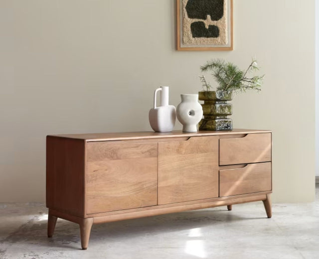 Bressels Solid Wood Two Door Two Drawer Cabinet Furniselan-Natural-Oak-Finish