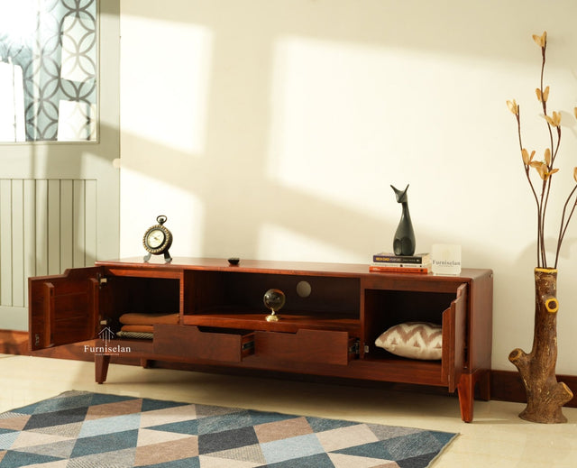 Bressels Wooden Tv Cabinet Media Unit Brown Finish