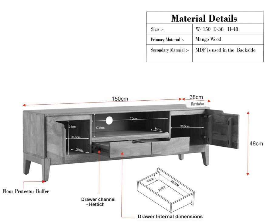 Bressels Wooden Tv Cabinet Media Unit Brown Finish