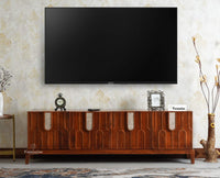 Brisbane Elite Storage Four Door Wooden TV Cabinet Media Unit Brown Finish
