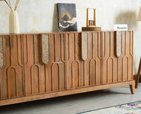 Brisbane Elite Storage Large Four Door Wooden Cabinet Sideboard Furniselan Natural Oak Finish