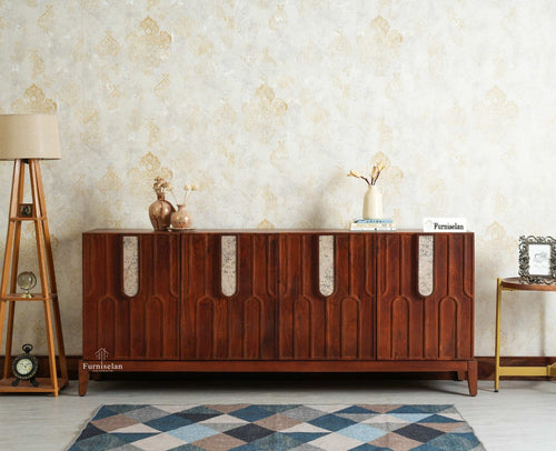 Brisbane Elite Storage Large Four Door Wooden Cabinet Sideboard Furniselan Brown Finish