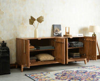 Brisbane Elite Storage Large Four Door Wooden Cabinet Sideboard Furniselan Natural Oak Finish