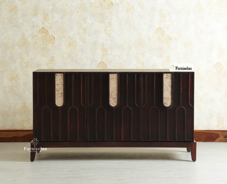 Brisbane Elite Storage Three Door Wooden Cabinet Sideboard Furniselan Grey Finish