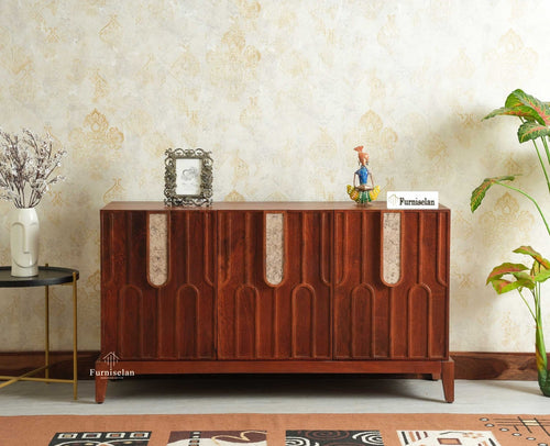 Brisbane Elite Storage Three Door Wooden Cabinet Sideboard Furniselan Brown Finish