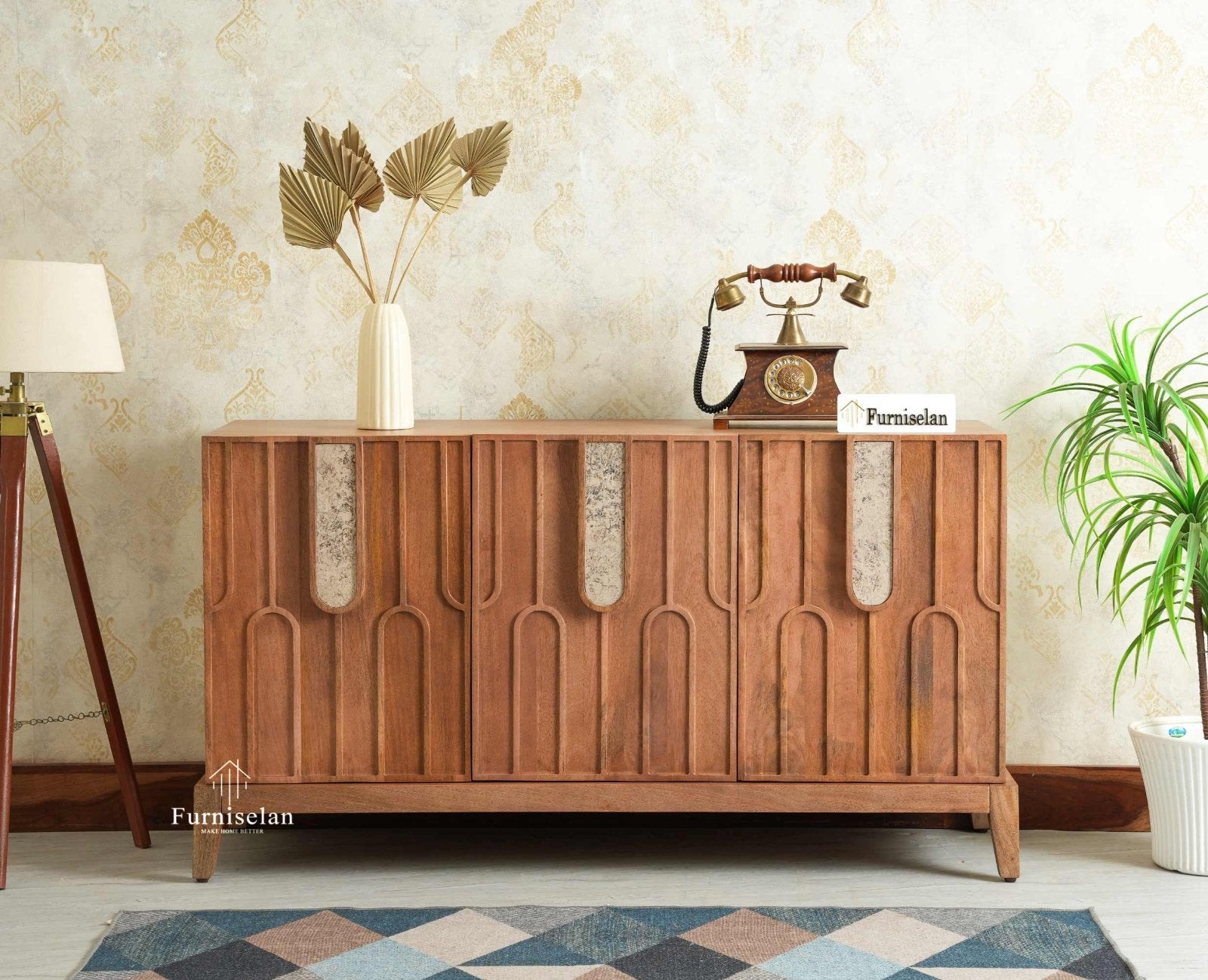 Brisbane Elite Storage Three Door Wooden Cabinet Sideboard Furniselan Natural Oak Finish