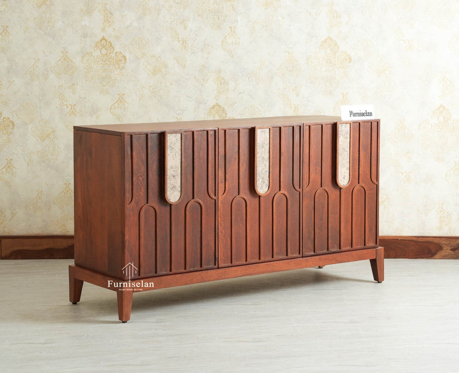 Brisbane Elite Storage Three Door Wooden Cabinet Sideboard Furniselan Brown Finish