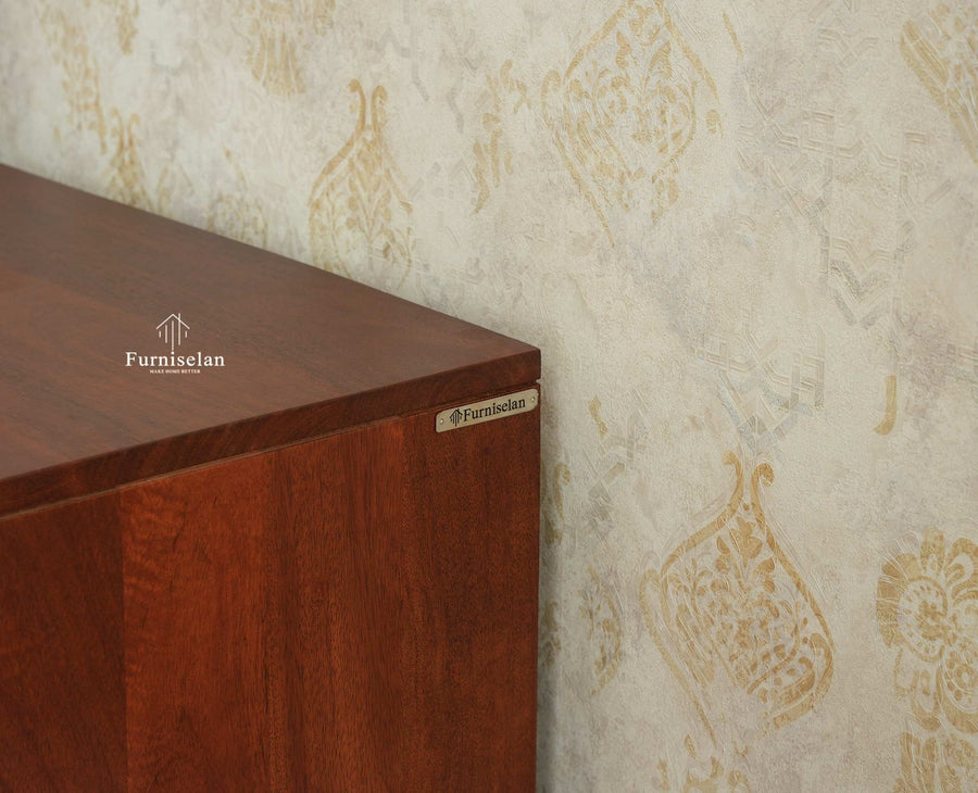 Brisbane Elite Storage Three Door Wooden Cabinet Sideboard Furniselan Brown Finish