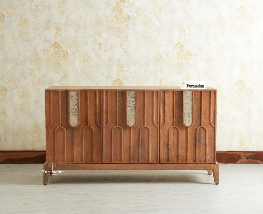 Brisbane Elite Storage Three Door Wooden Cabinet Sideboard Furniselan Natural Oak Finish