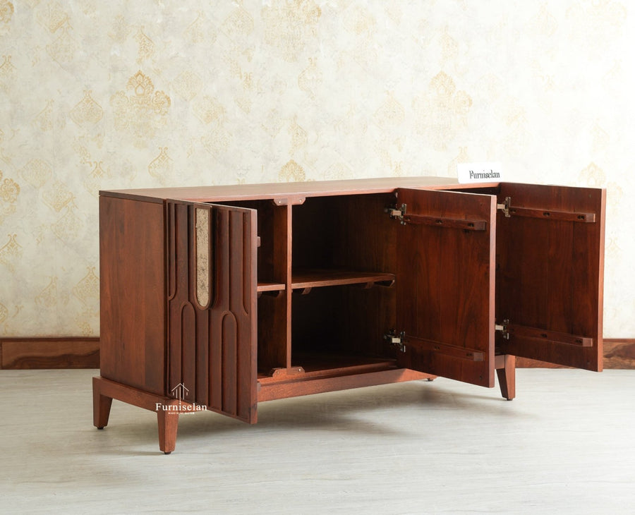 Brisbane Elite Storage Three Door Wooden Cabinet Sideboard Furniselan Brown Finish