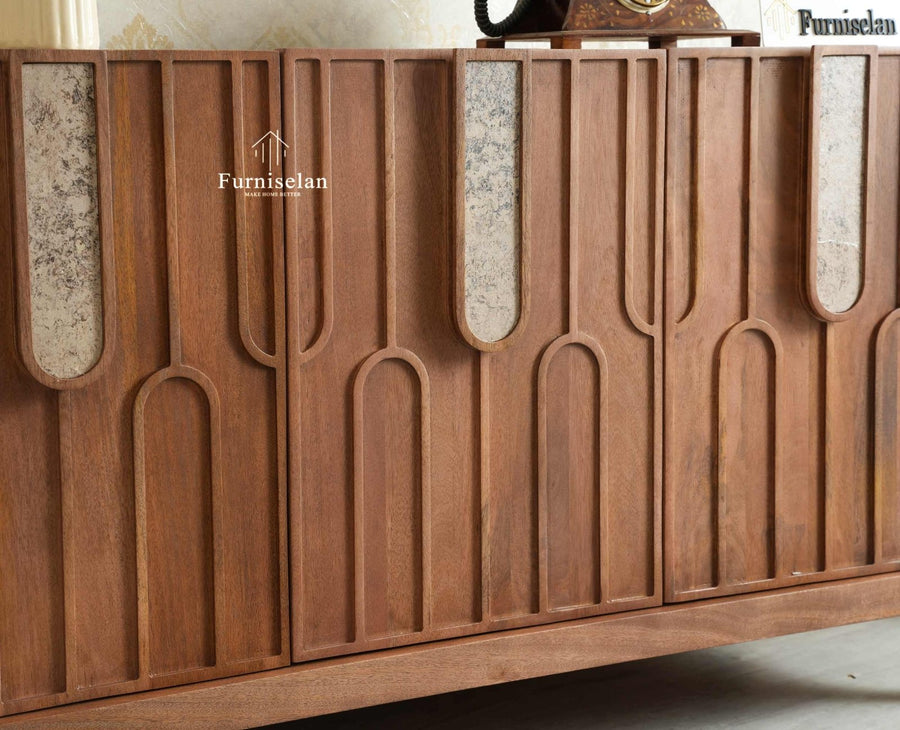 Brisbane Elite Storage Three Door Wooden Cabinet Sideboard Furniselan Natural Oak Finish